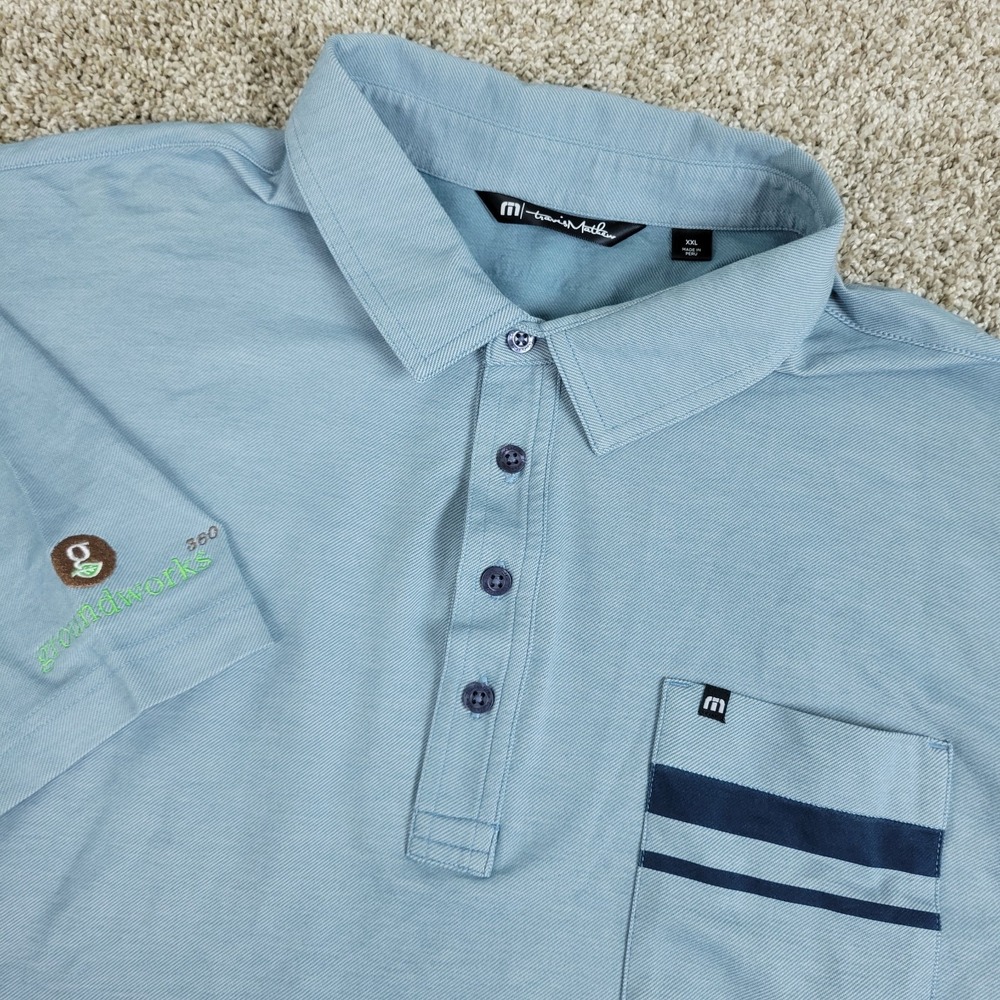 Travis Mathew Mens 2XL Solid Blue Performance Stretch Golf Polo Short Sleeve